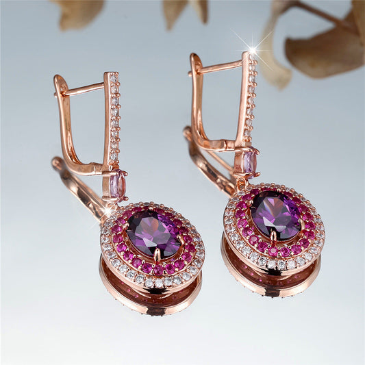 Entry Lux Colored Gems Egg-shaped Main Stone Edge White Diamond Earrings
